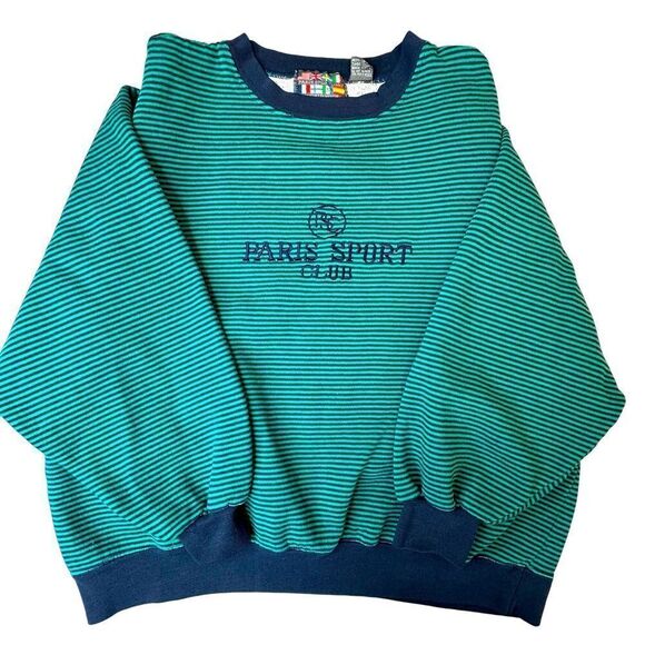 PARIS SPORT CLUB Blue & Green Crewneck Cotton Blend Sweatshirt Size Large - Picture 1 of 10
